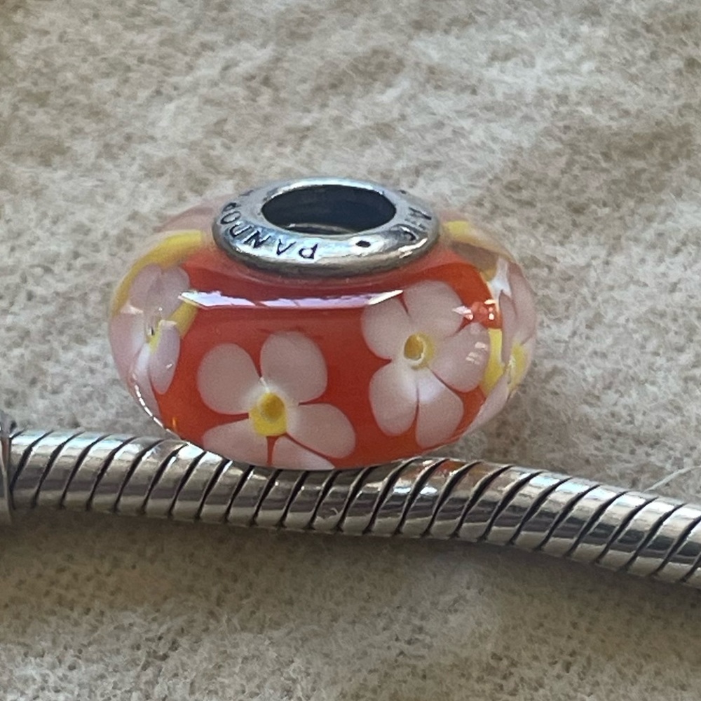 Pandora glass charm orange hibiscus